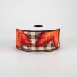 1.5  Fall Leaves On Check Ribbon: Brown & Cream (10 Yards) Online