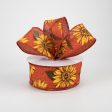 1.5  Linen Sunflower Ribbon: Rust (10 Yards) For Sale