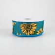 1.5  Linen Sunflower Ribbon: Teal (10 Yards) For Discount