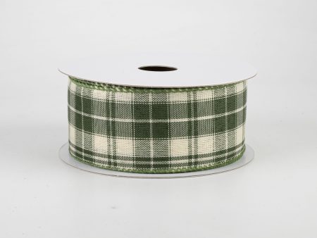 1.5  Homespun Plaid Ribbon: Moss & Cream (10 Yards) Online Sale