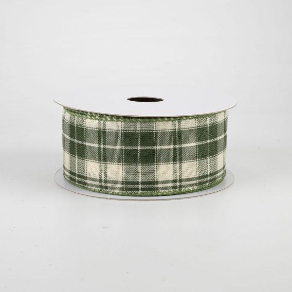 1.5  Homespun Plaid Ribbon: Moss & Cream (10 Yards) Online Sale