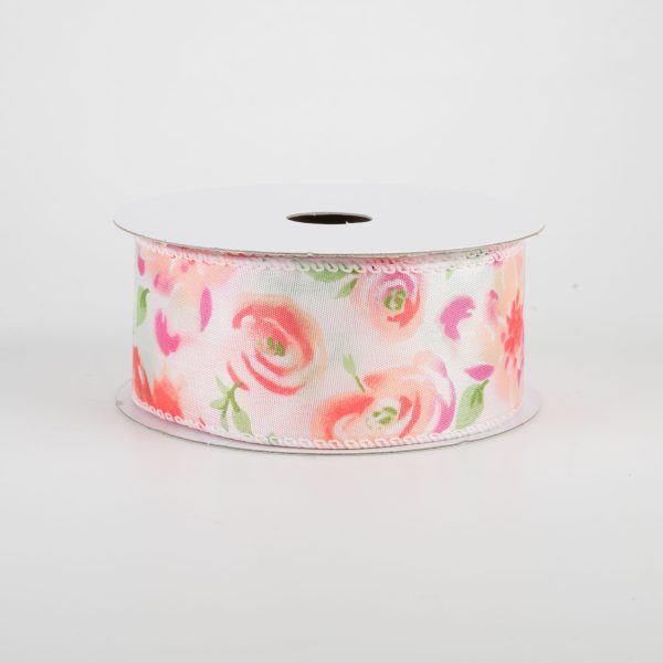 1.5  Watercolor Roses Ribbon: Blush (10 Yards) Online now