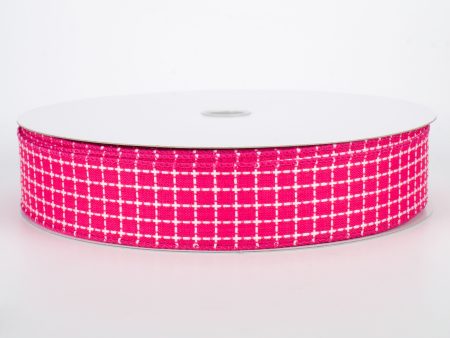 1.5  Embroidered Stitched Squares Ribbon: Fuchsia Pink (50 Yards) Online Hot Sale