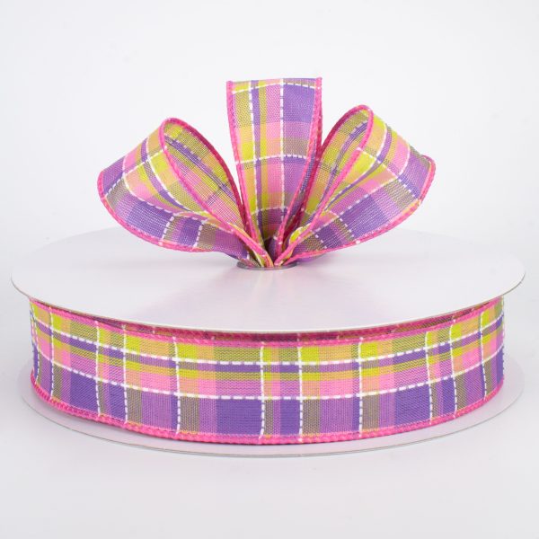 1.5  Stitched Spring Plaid Ribbon: Pink & Lavender (50 Yards) For Cheap