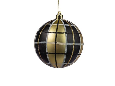 100MM Plaid Ball Ornament: Black, Gold, White Fashion