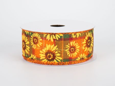 1.5  Glittered Fall Sunflower Ribbon (10 Yards) Online Hot Sale