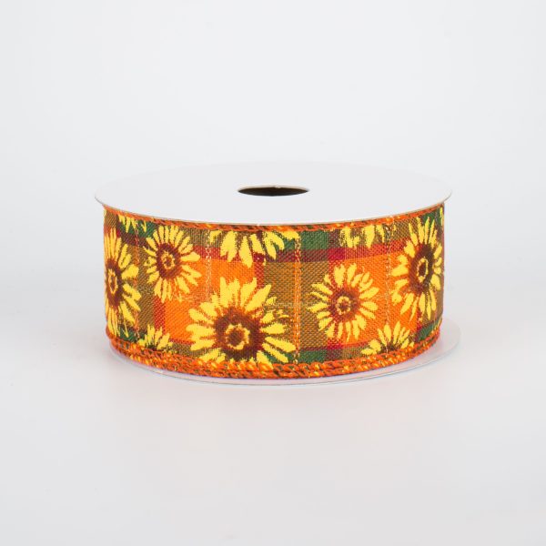 1.5  Glittered Fall Sunflower Ribbon (10 Yards) Online Hot Sale