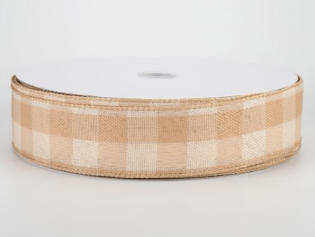 1.5  Linen Check Plaid Ribbon: Natural Tan & Beige (50 Yards) Online Hot Sale