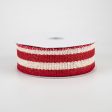 1.5  Ivory Striped Burlap Ribbon: Red (10 Yards) on Sale