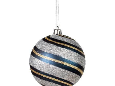 100MM Diagonal Glitter Stripe Ball Ornament: Navy, Silver, Gold Discount