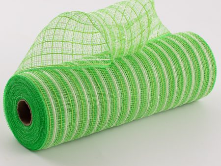 10  Poly Jute Deco Mesh: Fresh Green & Cream Thin Stripe For Sale