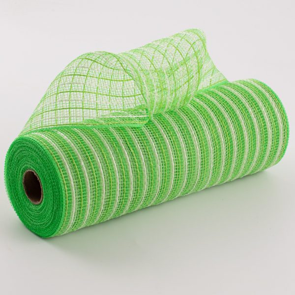 10  Poly Jute Deco Mesh: Fresh Green & Cream Thin Stripe For Sale