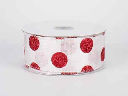 1.5  Iridescent Canvas Glitter Polka Dot Ribbon: Red on White (10 Yards) Online Sale