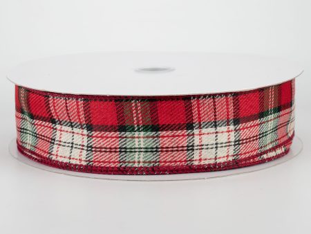 1.5  Christmas Plaid Ribbon: Red, Green, Tan (50 Yards) Cheap