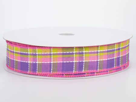 1.5  Stitched Spring Plaid Ribbon: Pink & Lavender (50 Yards) For Cheap