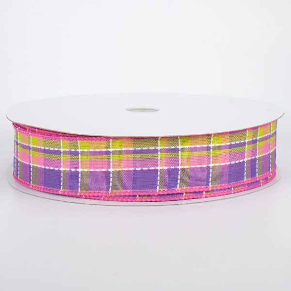 1.5  Stitched Spring Plaid Ribbon: Pink & Lavender (50 Yards) For Cheap