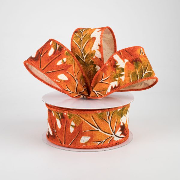 1.5  Fall Leaves Ribbon: Ivory, Rust, Orange, Moss (10 Yards) Online Sale