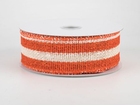 1.5  Ivory Striped Burlap Ribbon: Orange (10 Yards) Online now