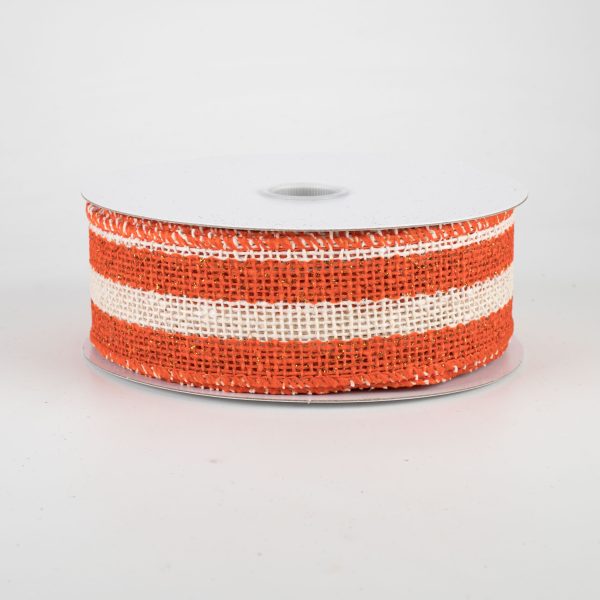 1.5  Ivory Striped Burlap Ribbon: Orange (10 Yards) Online now