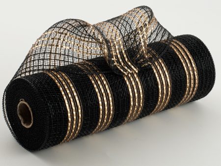 10  Metallic Stripe Fabric Mesh: Black & Gold on Sale