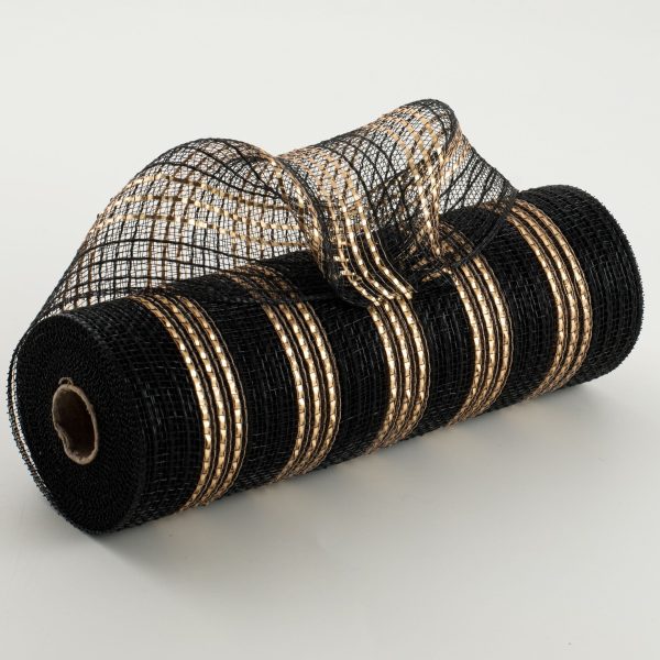 10  Metallic Stripe Fabric Mesh: Black & Gold on Sale