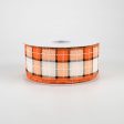 1.5  Windowpane Plaid Ribbon: Orange, Black, Cream (10 Yards) Supply