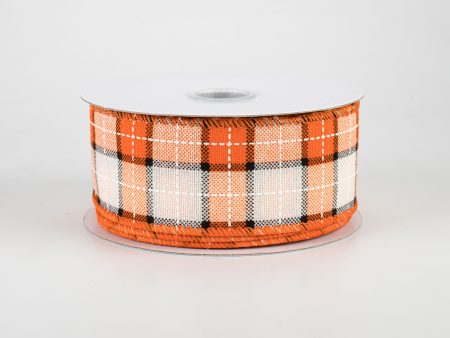 1.5  Windowpane Plaid Ribbon: Orange, Black, Cream (10 Yards) Supply