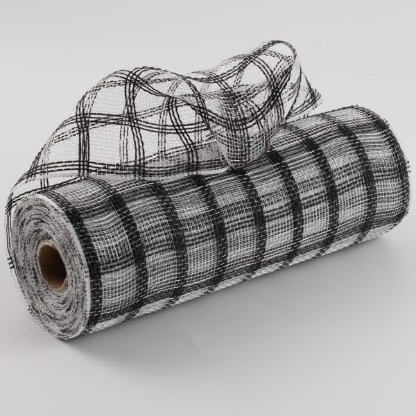 10  Poly Jute Deco Mesh: Black & White Check Fashion