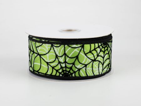 1.5  Flocked Spider Web Ribbon: Lime Green (10 Yards) on Sale