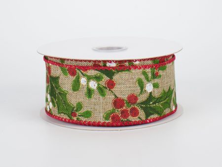 1.5  Mistletoe and Holly on Canvas Ribbon (10 Yards) Online