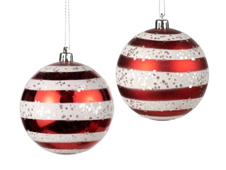 100MM Horizontal Stripe Ball Ornaments: Red (Box of 12) on Sale