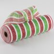 10  Poly Deco Mesh: Laser Foil Red & Lime Stripe Supply