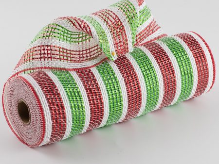 10  Poly Deco Mesh: Laser Foil Red & Lime Stripe Supply