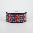 1.5  Star Squares Ribbon: Red, Blue, Dark Natural (10 Yards) Online