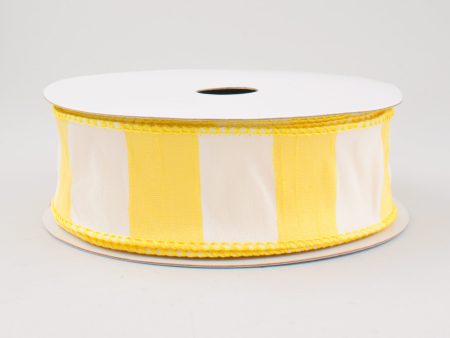 1.5  Faux Dupioni Silk Bold Stripe Ribbon: White & Yellow (10 Yards) Online Hot Sale