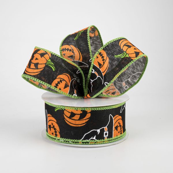 1.5  Witch Hat Wearing Jack-O-Lantern Ribbon (10 Yards) For Cheap