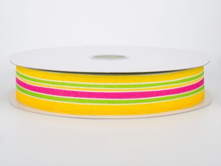 1.5  Variating Stripe Ribbon: Lime, Yellow, Fuchsia (50 Yards) Online now