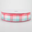 1.5  Gingham Ribbon: Coral, Turquoise, White (50 Yards) Online now