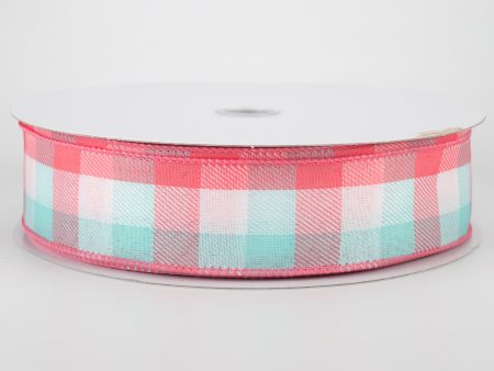 1.5  Gingham Ribbon: Coral, Turquoise, White (50 Yards) Online now