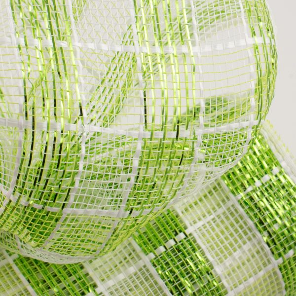 10  Metallic Check Mesh: Apple Green & White (10 Yards) Supply