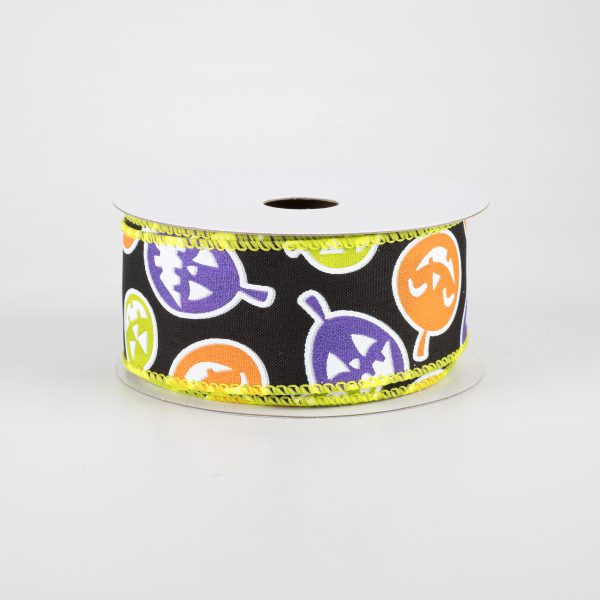 1.5  Neon Jack-O-Lanterns Ribbon (10 Yards) Hot on Sale