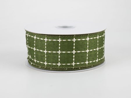 1.5  Stark Plaid Ribbon: Moss & Cream (10 Yards) For Sale