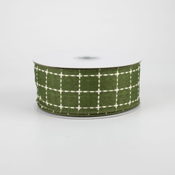 1.5  Stark Plaid Ribbon: Moss & Cream (10 Yards) For Sale