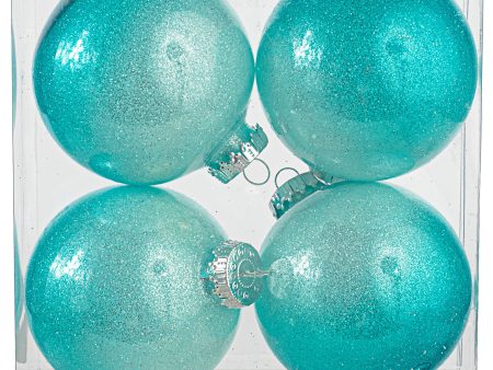 100MM Pearl Glitter Ball Ornament: Aqua (Set of 4) on Sale