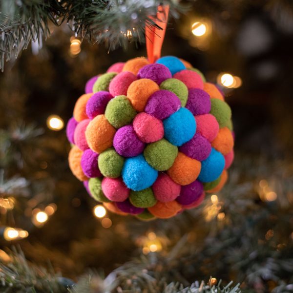 4.5  Holiday Multi-Color Fuzzy Ball Ornament For Sale