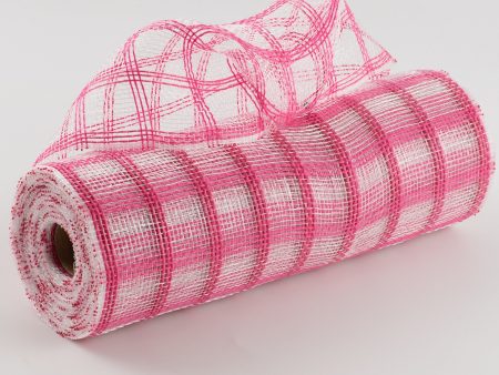 10  Poly Jute Deco Mesh: Dark Pink & Clear Check Online now