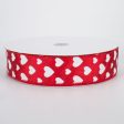 1.5  Hearts Ribbon: White On Red Satin (50 Yards) For Discount