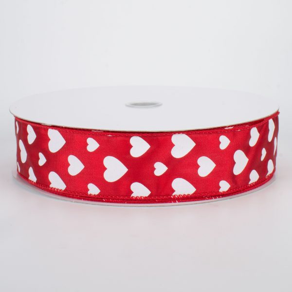 1.5  Hearts Ribbon: White On Red Satin (50 Yards) For Discount