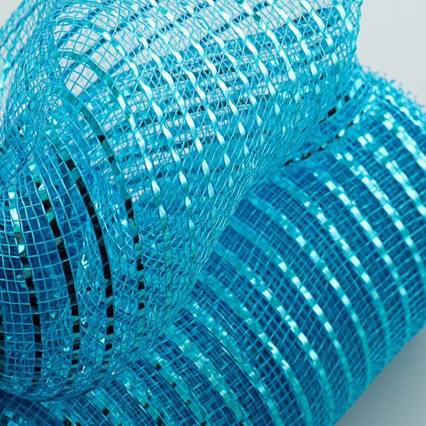 10  Poly Deco Mesh: Wide Foil Metallic Turquoise Online Sale