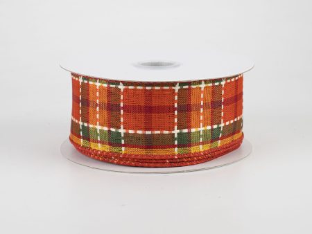 1.5  Woven Dashed Line Fall Plaid Ribbon (10 Yards) Online